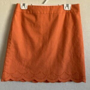 Talbots Skirt Womens 8 Peach Orange A Line Knee Length Embroidered Scalloped Hem
